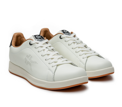 Toe touch view on KURU Footwear ROAM Men's Classic Court Sneaker in New-BrightWhite-JetBlack