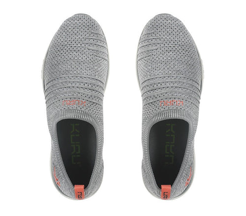 Top view of KURU Footwear STRIDE Women's Slip-on Sneaker in HeatherGray-White-PeachPink