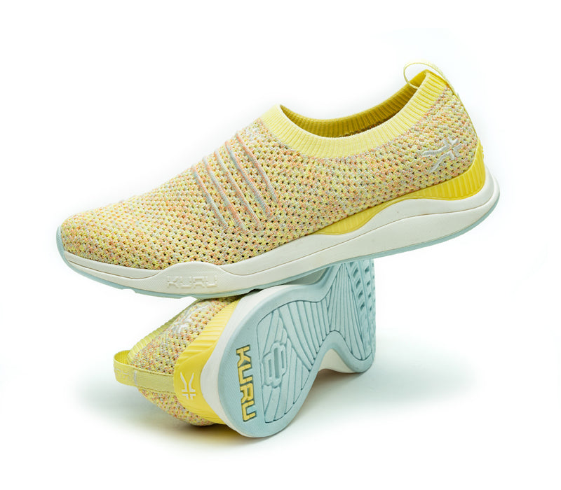 Stacked view of  KURU Footwear STRIDE Women's Slip-on Sneaker in YellowBurst-Confetti