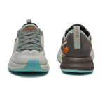 Front and back view on KURU Footwear FLUX Women's Sneaker in Smoke Gray/Orange Spice