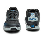Front and back view on KURU Footwear QUANTUM WIDE Men's Fitness Sneaker in JetBlack-FogGray-ClassicBlue
