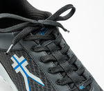 Close-up of the laces on the KURU Footwear QUANTUM WIDE Men's Fitness Sneaker in JetBlack-FogGray-ClassicBlue