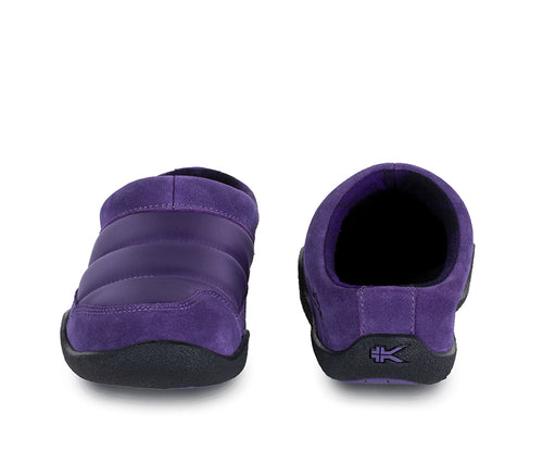 Front and back view on KURU Footwear DRAFT Women's Slipper in PurplePunch-Black