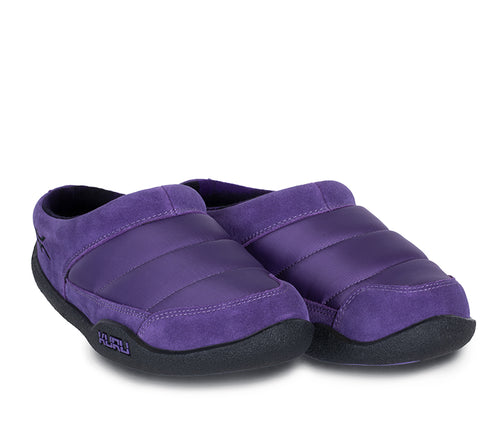 Side by side view of KURU Footwear DRAFT Women's Slipper in PurplePunch-Black
