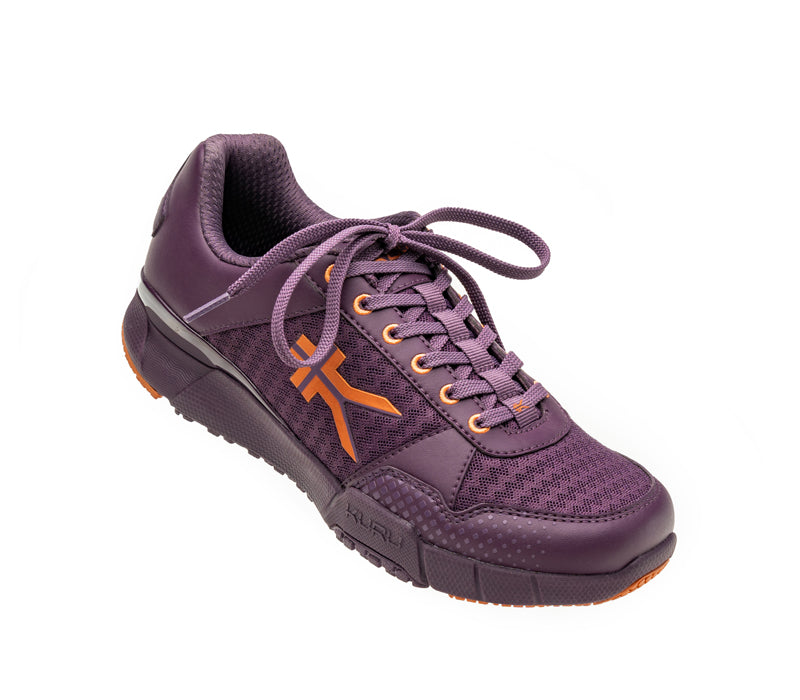 Toe touch view on KURU Footwear QUANTUM WIDE Women's Fitness Sneaker in VioletStorm-BlackberrySorbet-Copper
