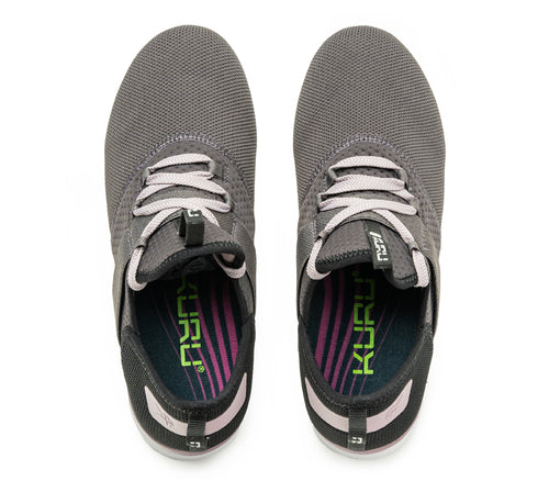 Top view of KURU Footwear PIVOT Women's Lace-up Elastic Sneaker in SmokeGray-LavenderThistle