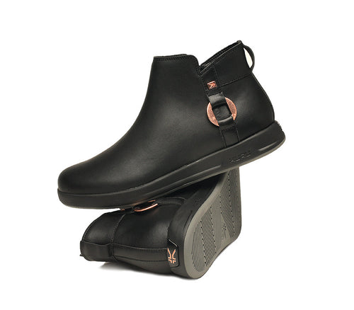 Stacked view of  KURU Footwear TEMPO Women's Ankle Boot in JetBlack-RoseGold