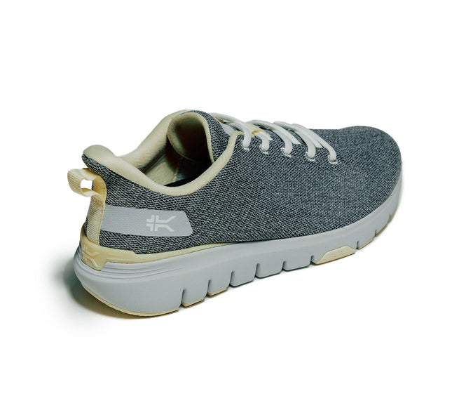 Rear view profile with detailed shot of the KURU Footwear FLEX VIA WIDE sneaker in Dove Gray-Pale Lime