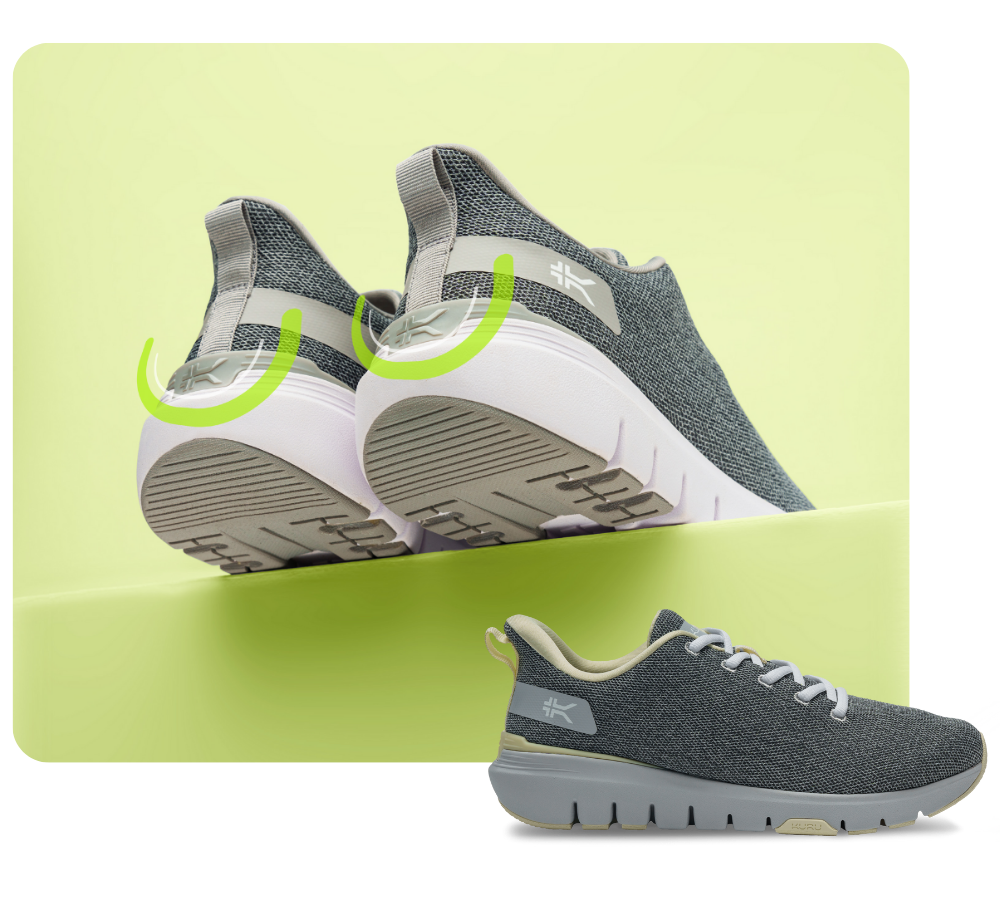 KURU FLEX Via women's shoes shown in a landing page banner highlighting comfort and support benefits.