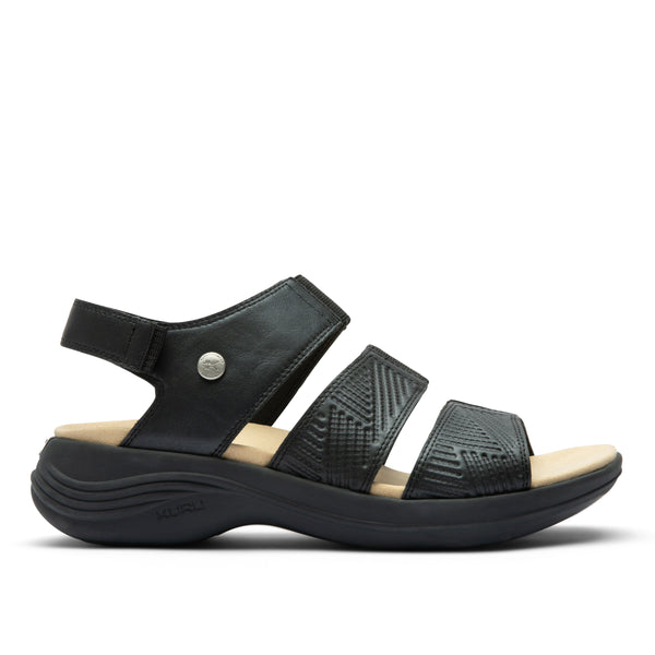 KURU CODA Muse Women's Sandal in Jet Black-Emboss.