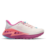 White shoe with pink and blue accents on a white background