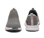Front and back view on KURU Footwear ATOM Slip-On Men's Sneaker in CloudGray-TangoRed