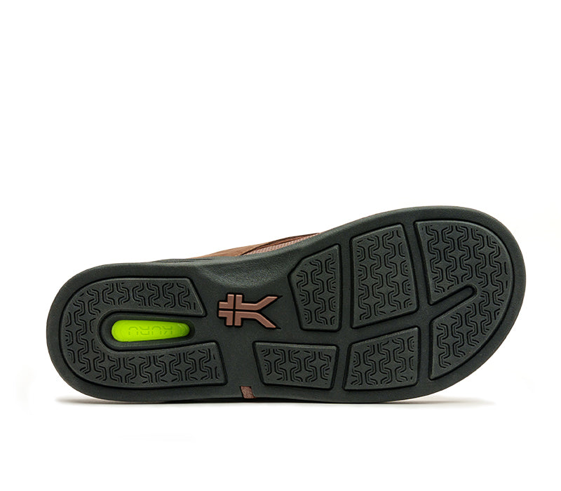 Close-up of the bottom of the heel on the KURU Footwear KALA 2.0 Men's Sandal in Cocoa Brown