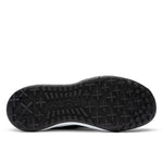 Black shoe sole with tread pattern on a white background