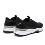 Black and white athletic shoes on a white background
