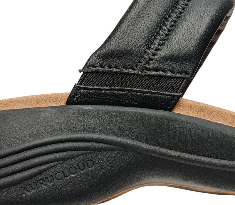 Close-up of the ankle on the KURU Footwear MESA Women's Multi-Strap Sandal in Jet Black 