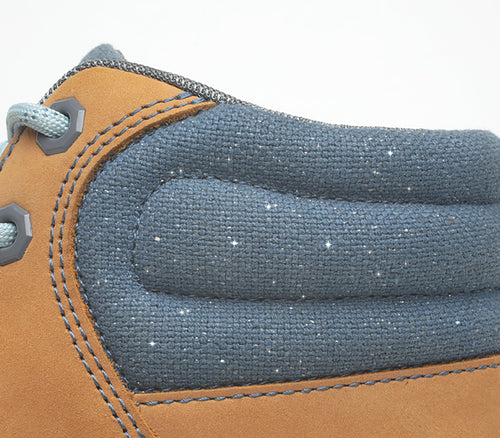 Close-up of the ankle on the KURU Footwear QUEST Women's Hiking Boot in GoldenWheat-SlateGray-BlueHaze