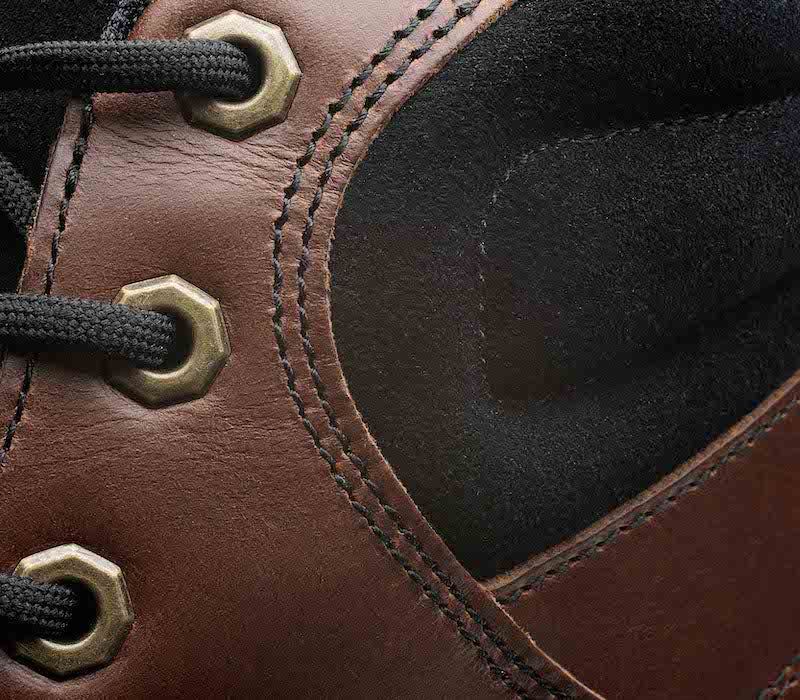 Close-up of the material on the KURU Footwear QUEST Men's Hiking Boot in JavaBrown-JetBlack