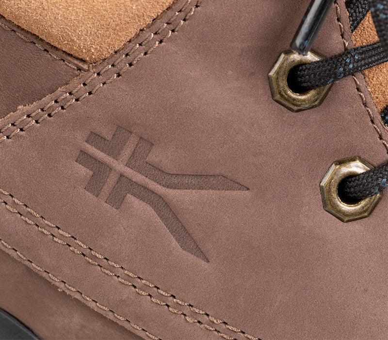 Close-up of the material on the KURU Footwear QUEST Women's Hiking Boot in MustangBrown-Black