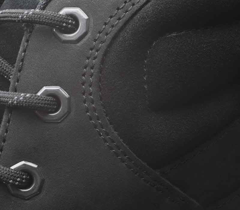 Close-up of the material on the KURU Footwear QUEST Men's Hiking Boot in SmokestackBlack