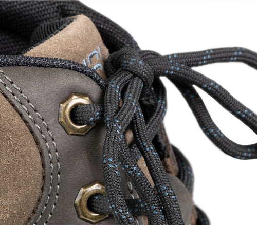 Close-up of the laces on the KURU Footwear QUEST Men's Hiking Boot in WoodstockBrown-Black