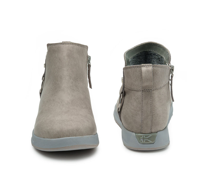Front and back view on KURU Footwear TEMPO Women's Ankle Boot in WarmGray-Nickel