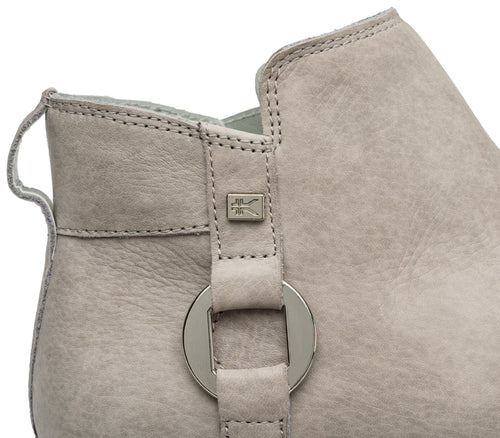 Close-up of the material on the KURU Footwear TEMPO Women's Ankle Boot in WarmGray-Nickel