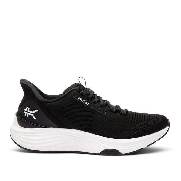 KURU ATOM 2 Men's Athletic Sneaker in Jet Black-Bright White, lateral view.
