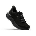 Angled side profile of the KURU ATOM 2 Waterproof Unisex Sneaker in Jet Black-Lead Gray.
