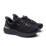 Pair of KURU ATOM 2 Waterproof Unisex Sneakers in Jet Black-Lead Gray.