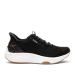 KURU ATOM 2 Women's Athletic Sneaker in Jet Black-Desert Tan, lateral view.