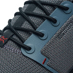 Close-up of the upper on the KURU ATOM Waterproof Men's Sneaker in Blue Haze Charcoal Gray.