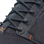 Close-up of the waterproof upper on the KURU ATOM Waterproof Women's Sneaker in Smoke Gray-Apricot.