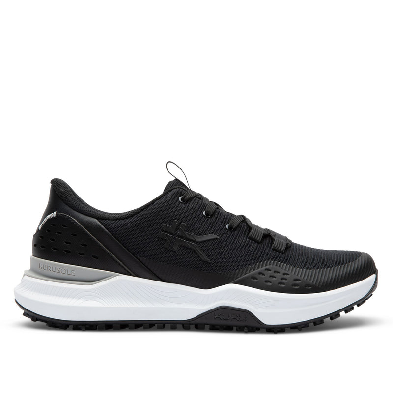 KURU DRIVE Unisex Golf Sneaker in Jet Black-Bright White.