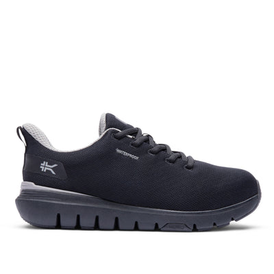 KURU FLEX Via Waterproof Unisex Sneaker in Jet Black-Tungsten Gray.
