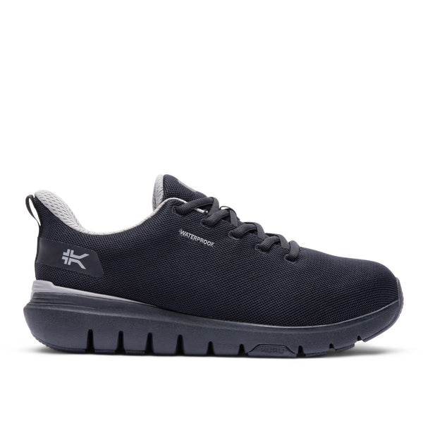KURU FLEX Via Waterproof Unisex Sneaker in Jet Black-Tungsten Gray.
