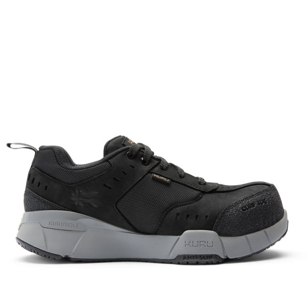 KURU KOVA Composite Toe Unisex Work Shoe in Jet Black-Smoke Gray.