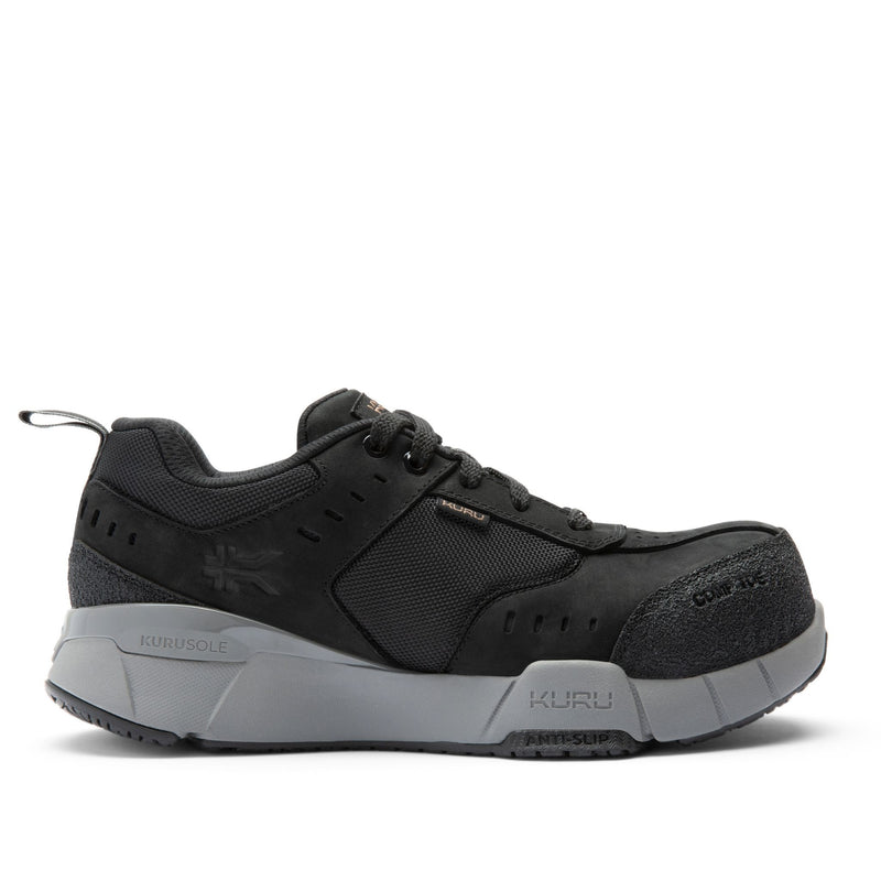 KURU KOVA Composite Toe Unisex Work Shoe in Jet Black-Smoke Gray.