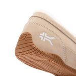 Close-up of the heel and KURU logo on the LOFT 2 Women's Slipper in Sand.
