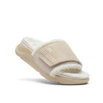KURU MOMENT Women's Cozy Slide in Ashwood-Winter Cream, angled profile view.