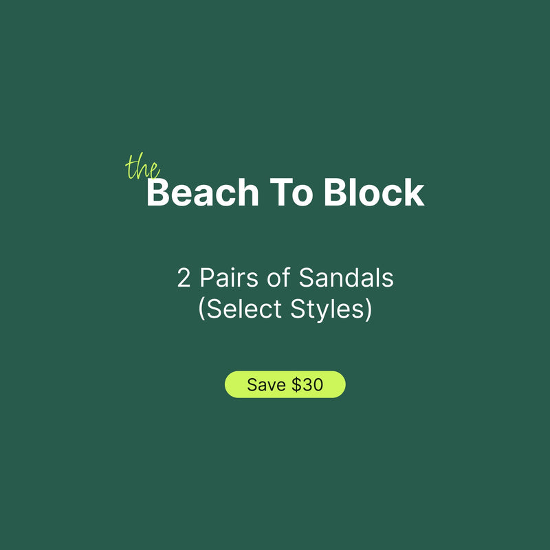 The KURU Beach To Block bundle: two pairs of sandals in select styles. Save $30.