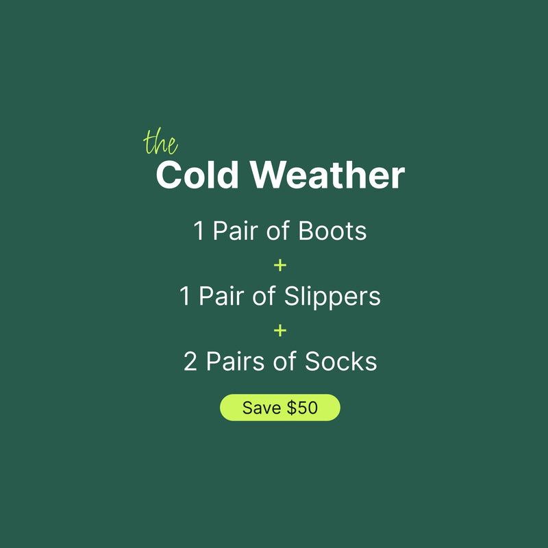 The KURU Cold Weather bundle with boots, slippers, and two pairs of socks. Save $50.