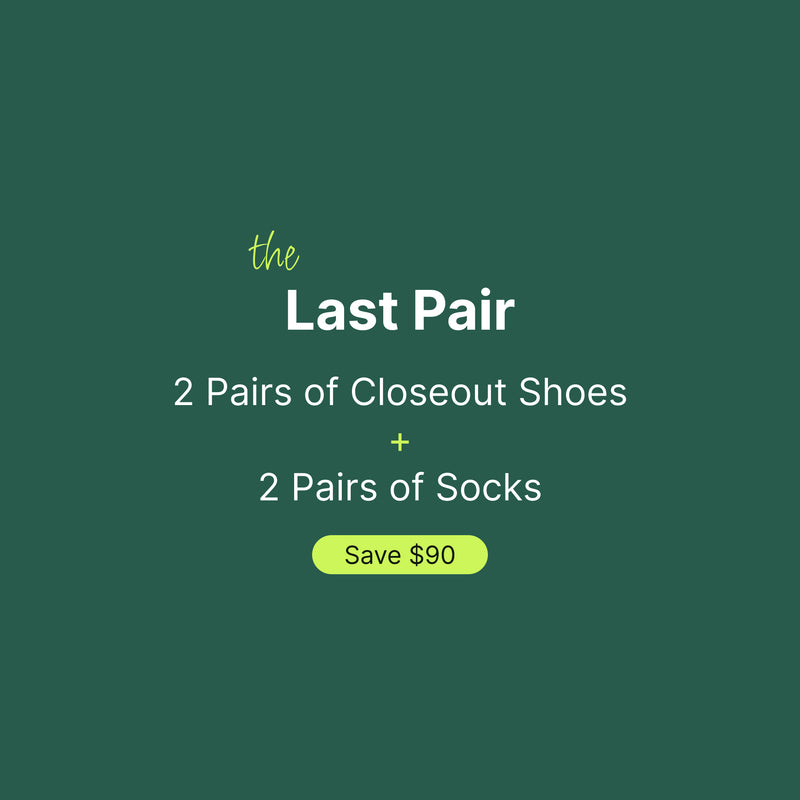The KURU Last Pair bundle: two pairs of closeout shoes and two pairs of socks. Save $90.