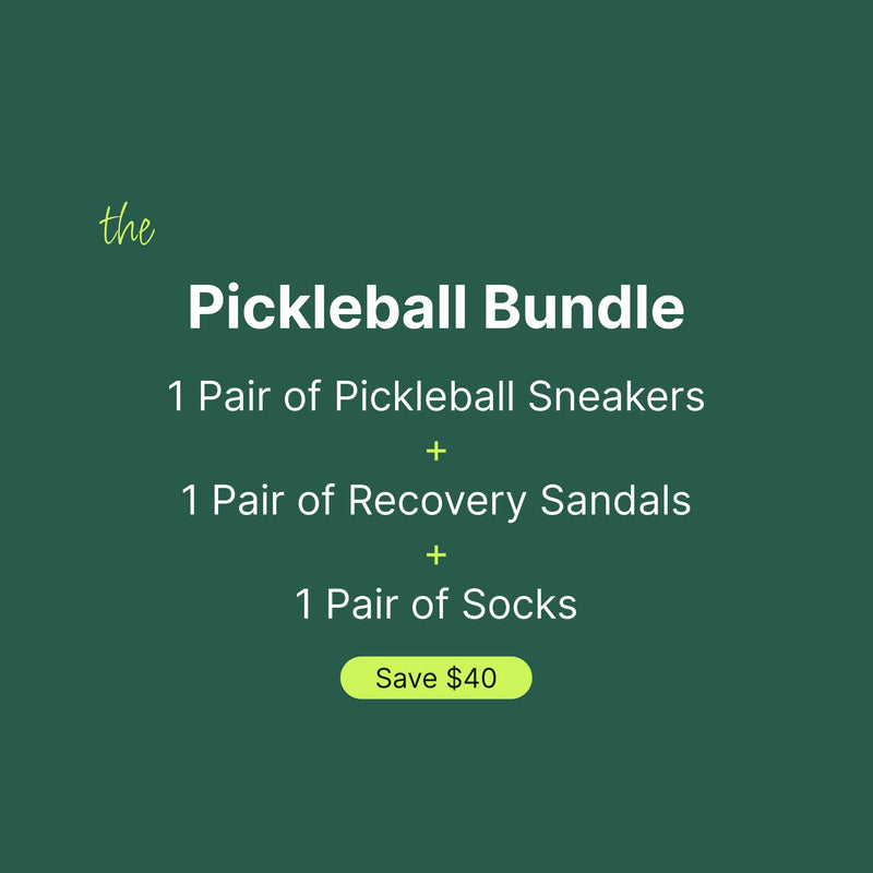 The KURU Pickleball bundle with pickleball sneakers, recovery sandals, and socks. Save $40.