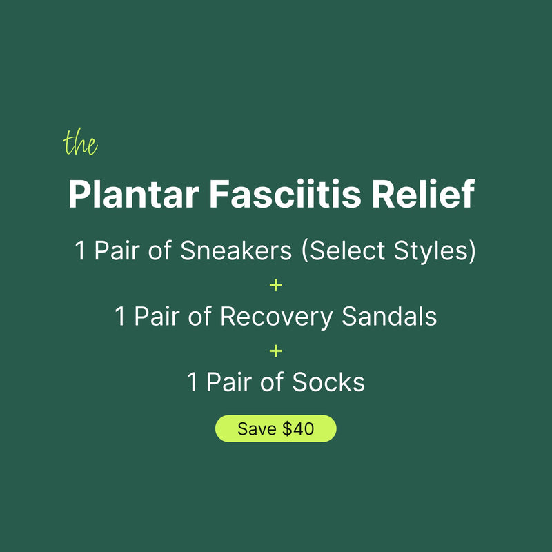 The KURU Plantar Fasciitis Relief bundle with sneakers, recovery sandals, and socks. Save $40.