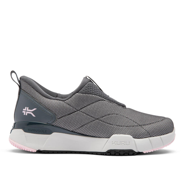 KURU QUANTUM 2 Slip-On Women's Fitness Sneaker in Lead Gray-Pink Sorbet.