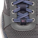 Close-up of the laces and upper on the KURU QUANTUM 2 Wide Women's Fitness Sneaker in Pewter-Night Sky.