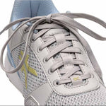 Close-up of the laces on the KURU QUANTUM 2 Women's Fitness Sneaker in Dove Gray-Pale Lime.