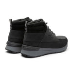 Rear angle of the padded collar and KURUSOLE heel on the KURU QUEST 2 Men's Hiking Boot in Jet Black-Lead Gray.