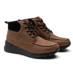 Pair of KURU QUEST 2 Men's Hiking Boots in Walnut Brown-Jet Black with KURUSOLE heel.